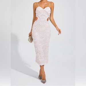 Beige Pearl Midi Slip Dress